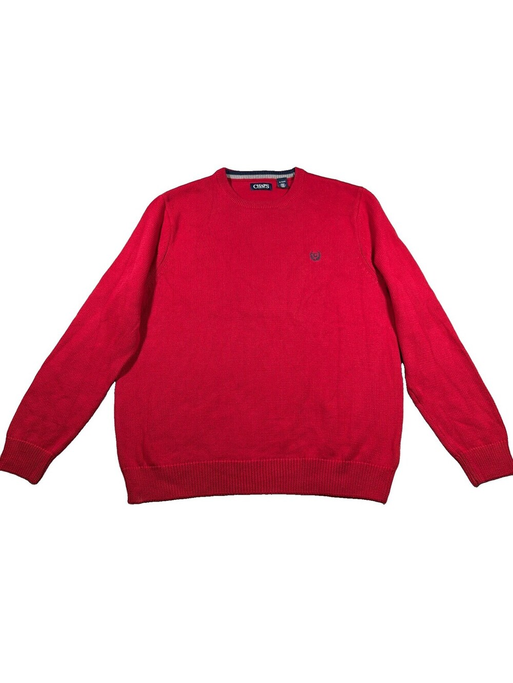 Chaps Men's Red Crewneck Pullover Knit Sweater Logo Size XL 0181